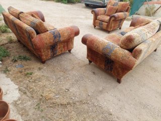 Sofá y sillón tela y piel