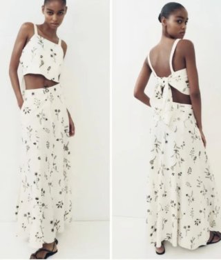Conjunto Zara Crop Top y Falda Larga Estampada