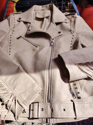 Chaqueta Biker Beige Mujer
