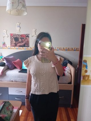 Camiseta Zara manga corta crema algodón