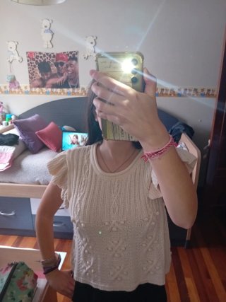 Camiseta Zara manga corta crema algodón