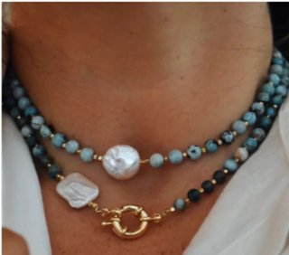 Collar doble perlas y minerales NATURALES