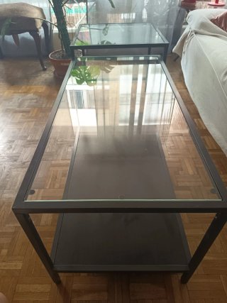 Mesa de centro apilable 2 piezas cristal y metal