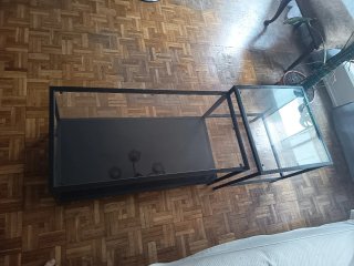 Mesa de centro apilable 2 piezas cristal y metal