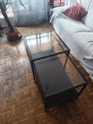 Mesa de centro apilable 2 piezas cristal y metal