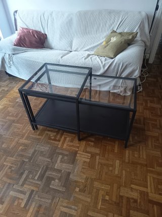 Mesa de centro apilable 2 piezas cristal y metal