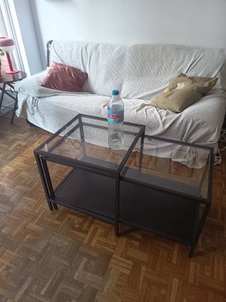 Mesa de centro apilable 2 piezas cristal y metal