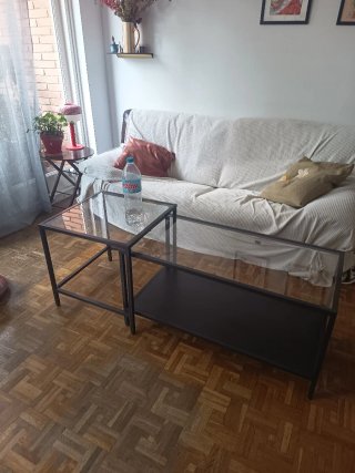 Mesa de centro apilable 2 piezas cristal y metal