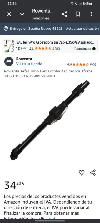 Tubo aspiradora Rowenta Xforce Flex