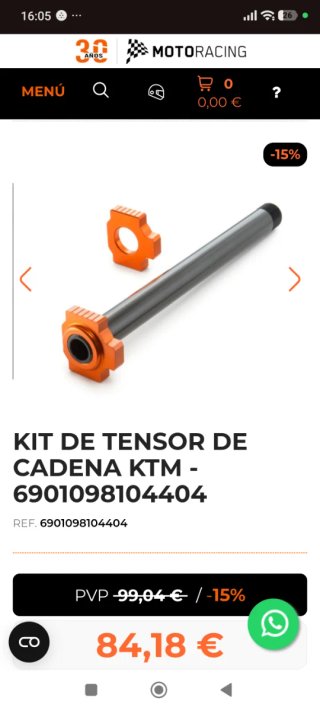 Eje Rueda Trasera KTM Naranja