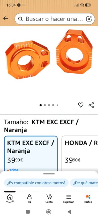 Eje Rueda Trasera KTM Naranja