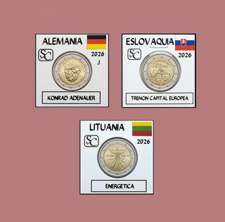 LOTE DE 3 MONEDAS DE 2€ CONMEMORATIVAS DE 2026