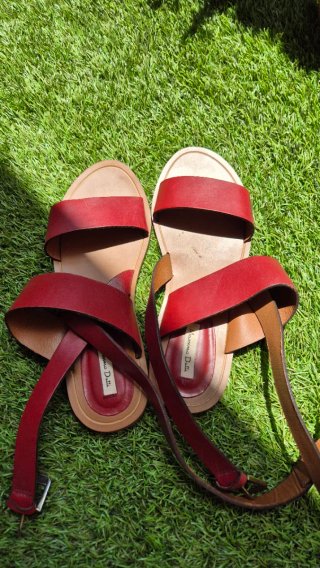 Sandalias Massimo Dutti Piel Marrón/Rojo