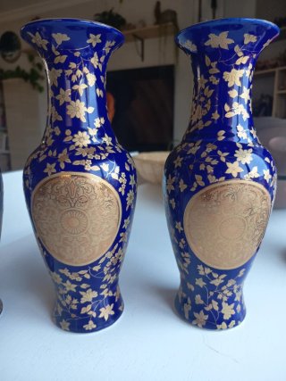 3 Jarrones Chinos Azules y Dorados