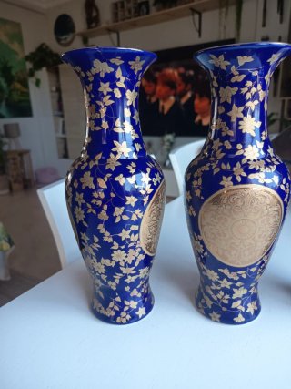 3 Jarrones Chinos Azules y Dorados
