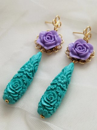 Pendientes Flamenca/Fiesta Morado y Turquesa