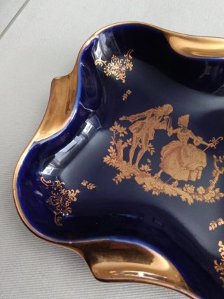 Cenicero Limoges Azul y Dorado 16x16cm