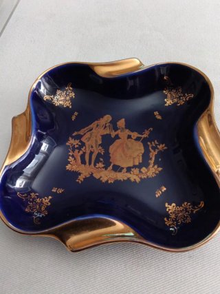 Cenicero Limoges Azul y Dorado 16x16cm