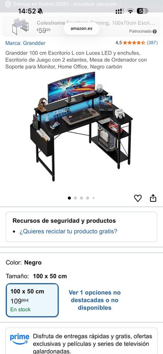 Escritorio Gaming L Negro Nuevo
