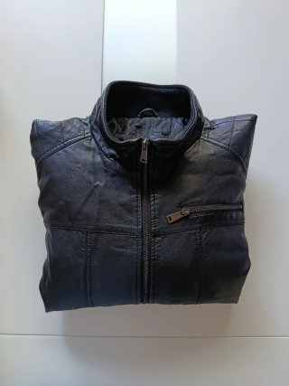 Chaqueta Piel Sintética Negra Hombre Talla L