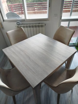 Mesa Comedor Roble Blanco Extensible 90x90