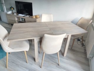 Mesa Comedor Roble Blanco Extensible 90x90