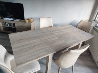 Mesa Comedor Roble Blanco Extensible 90x90