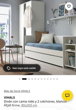 Diván con cama nido blanca, IKEA.