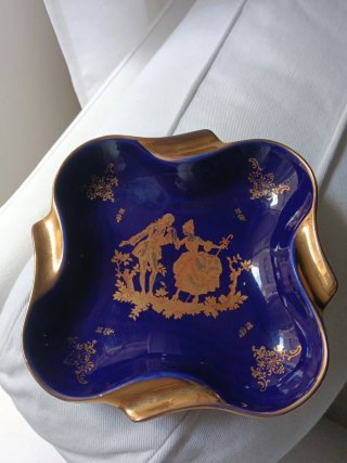Cenicero Limoges 16x16 cm Azul Dorado