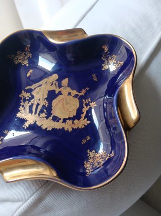 Cenicero Limoges 16x16 cm Azul Dorado