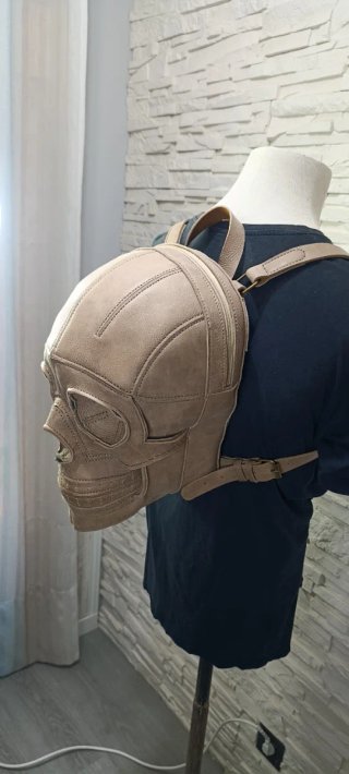 Mochila Piel Vacuno Calavera Beige/Marrón