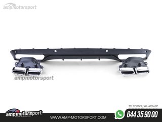DIFUSOR TRASERO CON COLAS CROMADAS PARA MERCEDES CLASE C KOMBI/SEDAN W205 NEGRO MATE