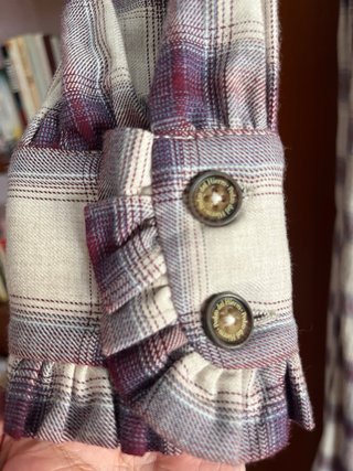 Vestido camisero cuadros beige y morado
