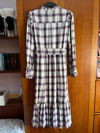 Vestido camisero cuadros beige y morado