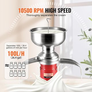 VEVOR separador leche centrífugo 30W acero