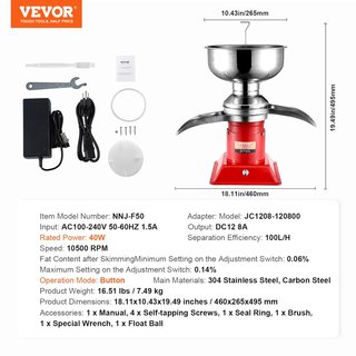 VEVOR separador leche centrífugo 30W acero