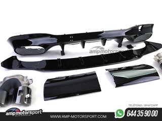DIFUSOR TRASERO NEGRO BRILLO CON COLAS REDONDAS NEGRAS PARA MERCEDES CLA C118