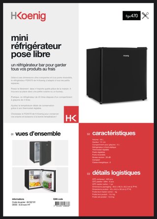 Mini Frigorífico H.Koenig FGX470 Negro