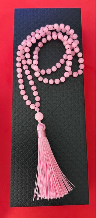 Japa Mala Cuarzo Rosa con Borla