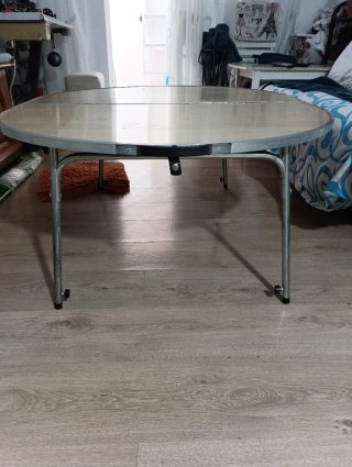 Mesa redonda plegable madera y metal