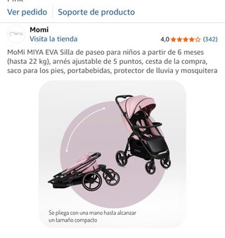 Silla de paseo bebé color rosa