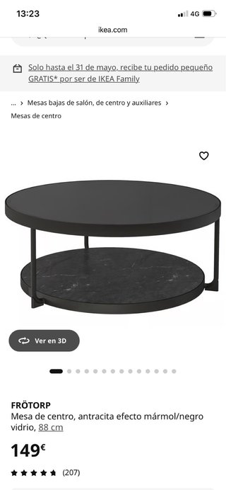 Mesa centro redonda cristal y metal Ikea
