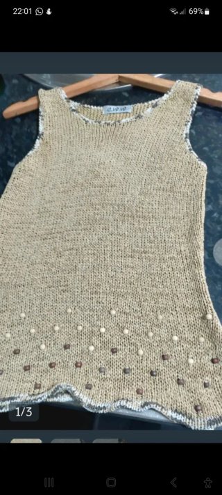 Top Verano Beige Perlas Talla M