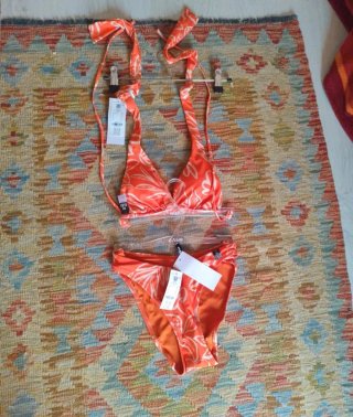 Bikini Etam naranja y blanco Talla S