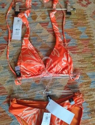 Bikini Etam naranja y blanco Talla S