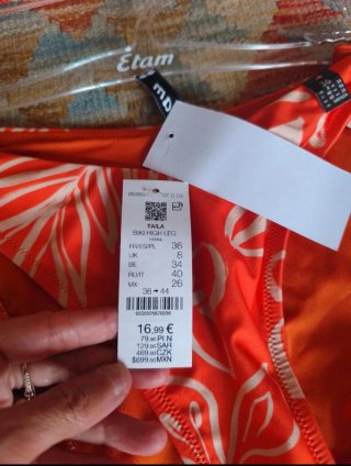 Bikini Etam naranja y blanco Talla S