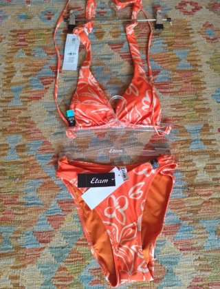 Bikini Etam naranja y blanco Talla S