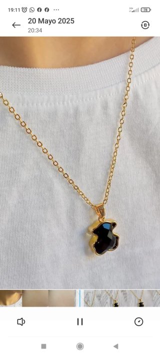 Collar Oso con Piedra negra y Cadena Dorada