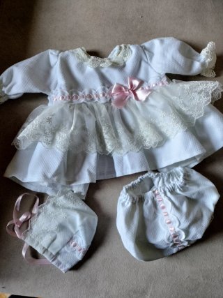Conjunto bebé blanco con lazo rosa