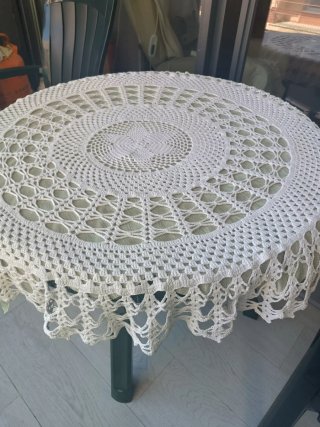 Tapete redondo ganchillo algodón blanco